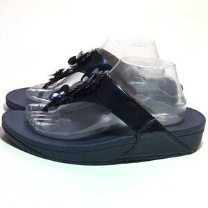 FitFlop Sandals Women's 10 Lulu Flower Thong Blue Toe Post Casual N93-632